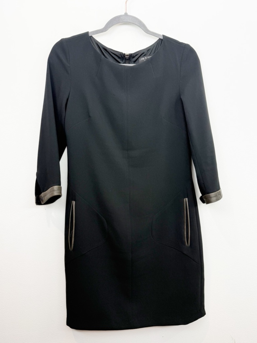 Rag & Bone Black Crepe Dress Leather Trim Size 4